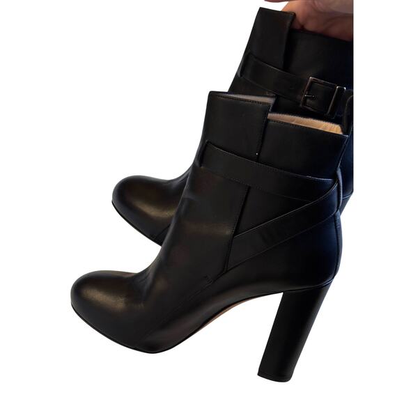 EMERSON FRY Black Leather Strappy Ankle Boots Sz 37 (US 7) - Block Heel Booties - Picture 1 of 9